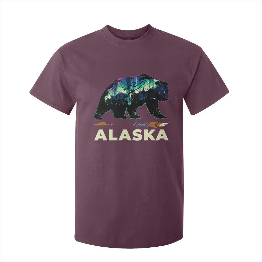 Alaska T Shirt For Kid Alaskan Night Sky Northern Lights Aurora Bear TS10 Maroon Print Your Wear
