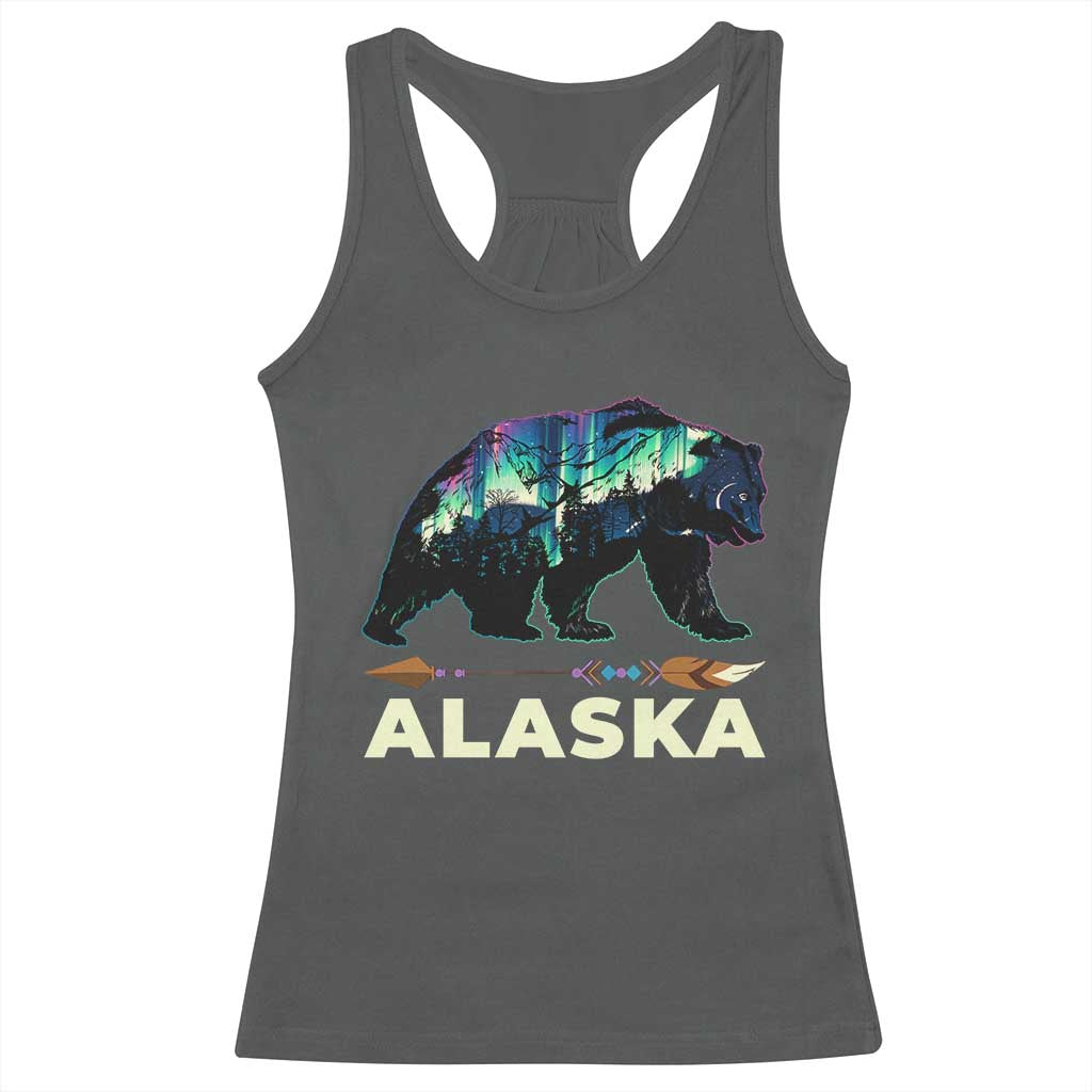 Alaska Racerback Tank Top Alaskan Night Sky Northern Lights Aurora Bear TS10 Dark Heather Print Your Wear