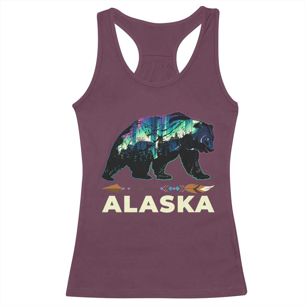 Alaska Racerback Tank Top Alaskan Night Sky Northern Lights Aurora Bear TS10 Maroon Print Your Wear