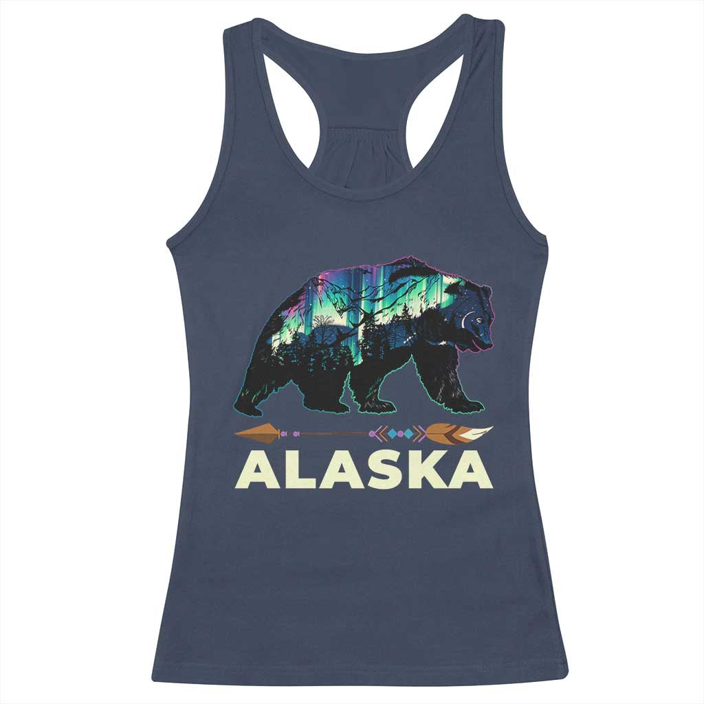 Alaska Racerback Tank Top Alaskan Night Sky Northern Lights Aurora Bear TS10 Navy Print Your Wear