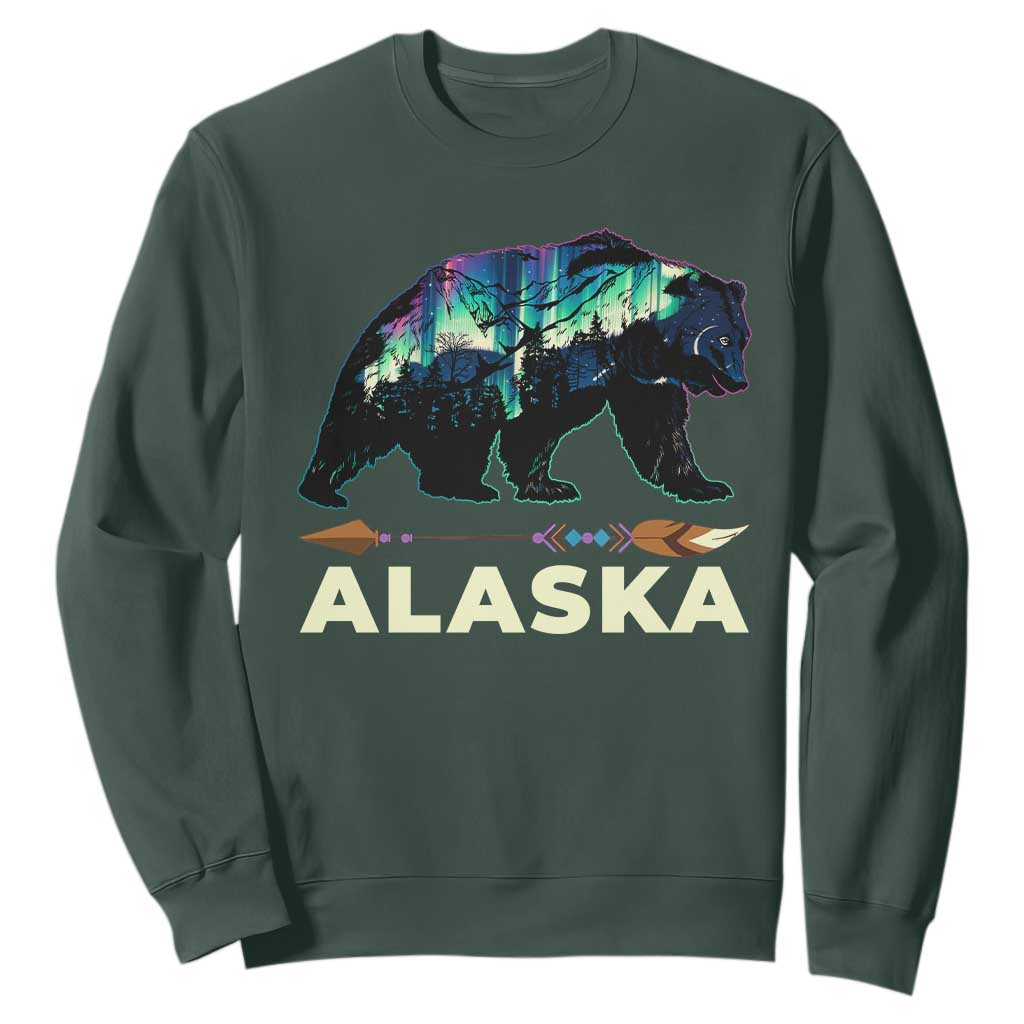Alaska Sweatshirt Alaskan Night Sky Northern Lights Aurora Bear TS10 Dark Forest Green Print Your Wear