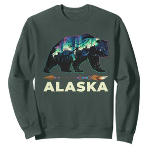 Alaska Sweatshirt Alaskan Night Sky Northern Lights Aurora Bear TS10 Dark Forest Green Print Your Wear