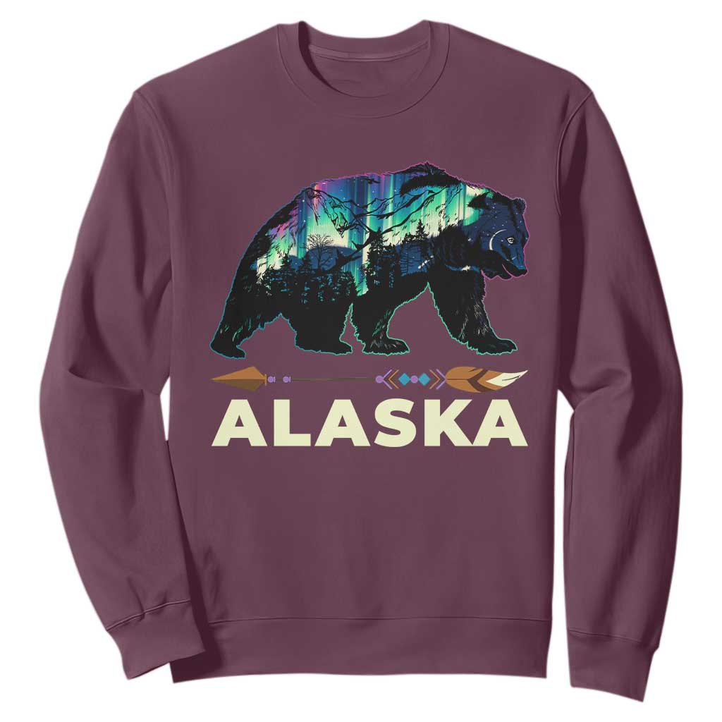 Alaska Sweatshirt Alaskan Night Sky Northern Lights Aurora Bear TS10 Maroon Print Your Wear