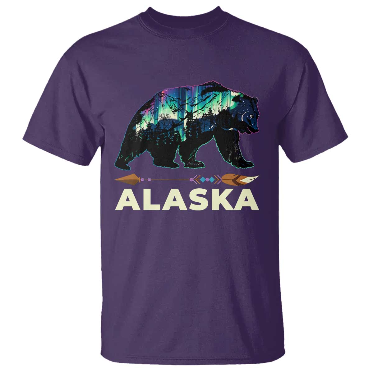 Alaska T Shirt Alaskan Night Sky Northern Lights Aurora Bear TS10 Purple Print Your Wear