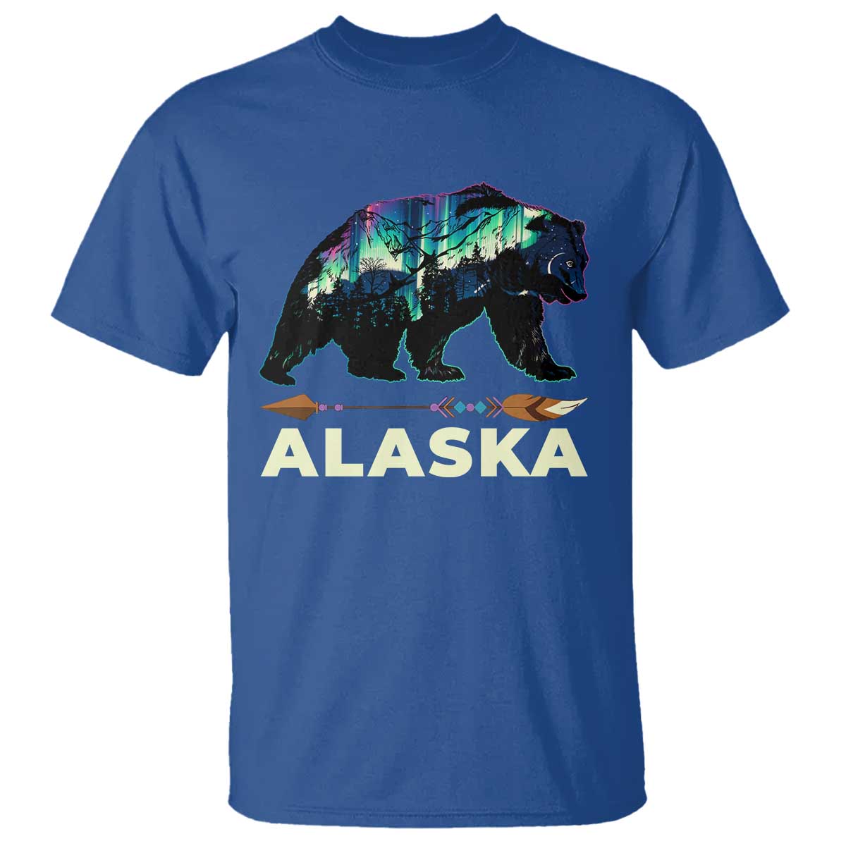 Alaska T Shirt Alaskan Night Sky Northern Lights Aurora Bear TS10 Royal Blue Print Your Wear