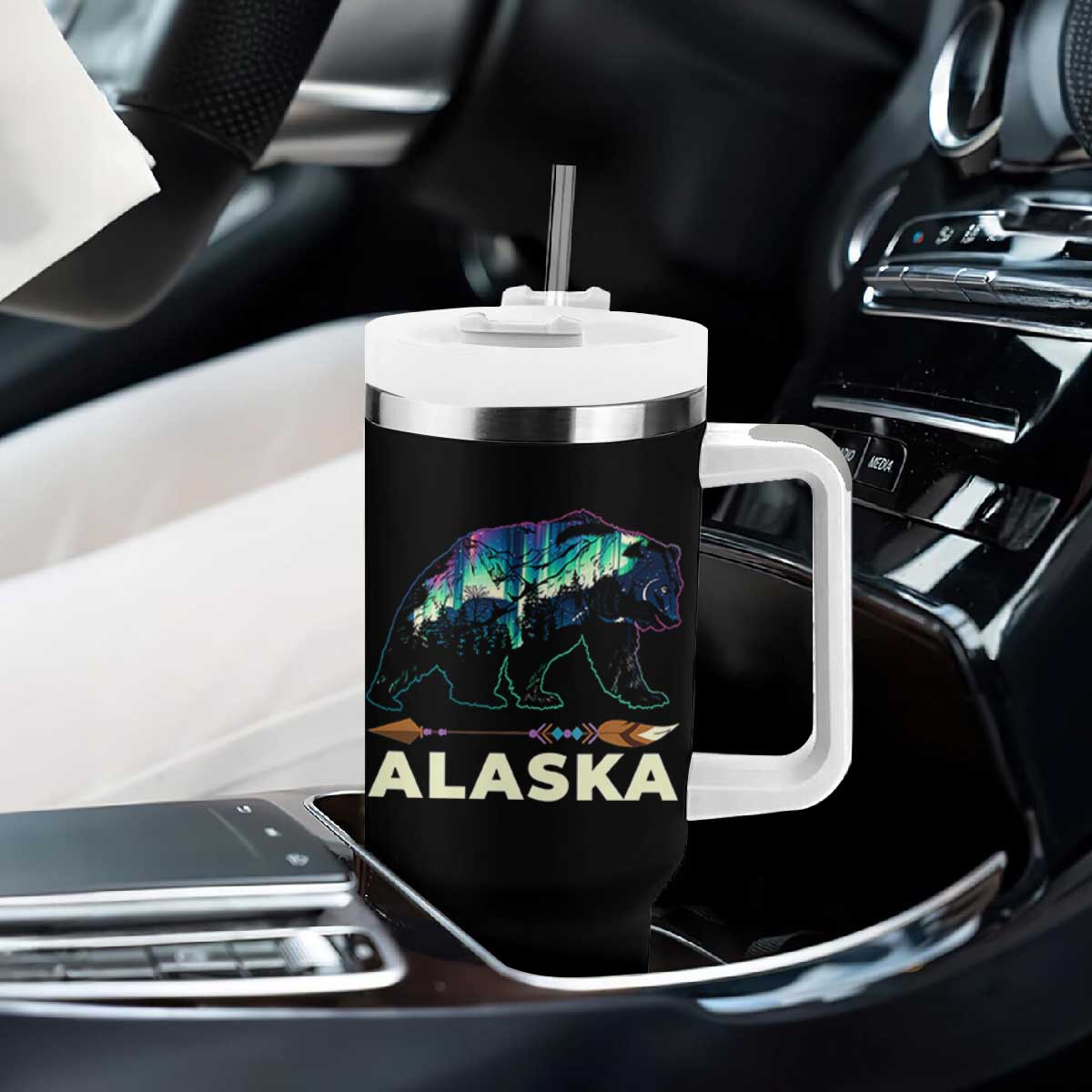 Alaska Tumbler With Handle Alaskan Night Sky Northern Lights Aurora Bear TS10 Print Your Wear