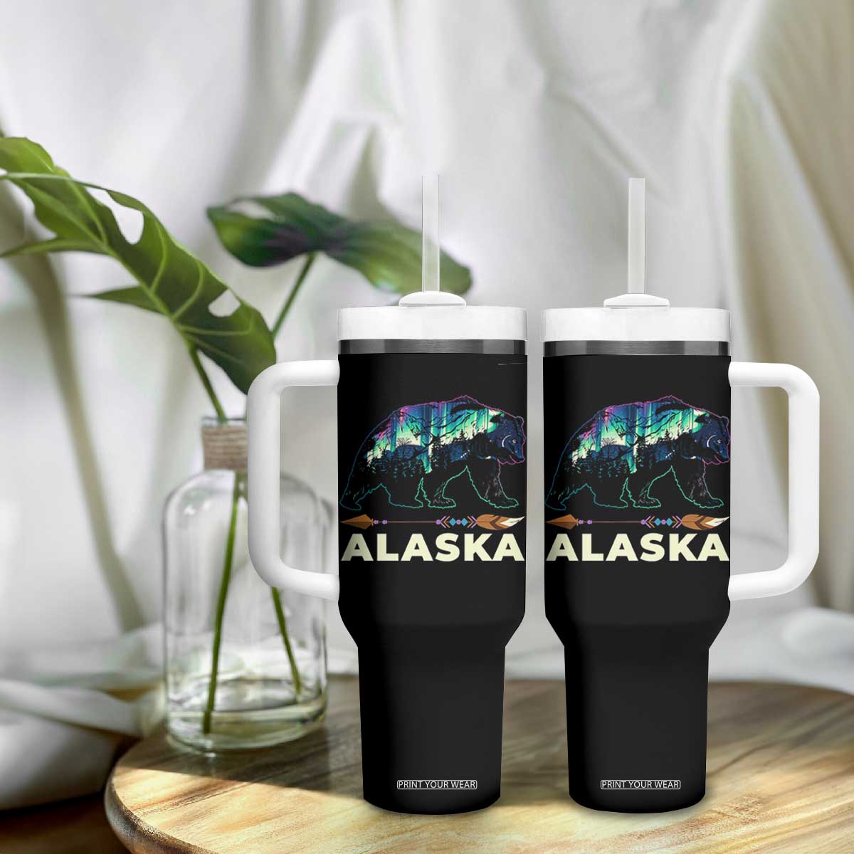 Alaska Tumbler With Handle Alaskan Night Sky Northern Lights Aurora Bear TS10 Print Your Wear