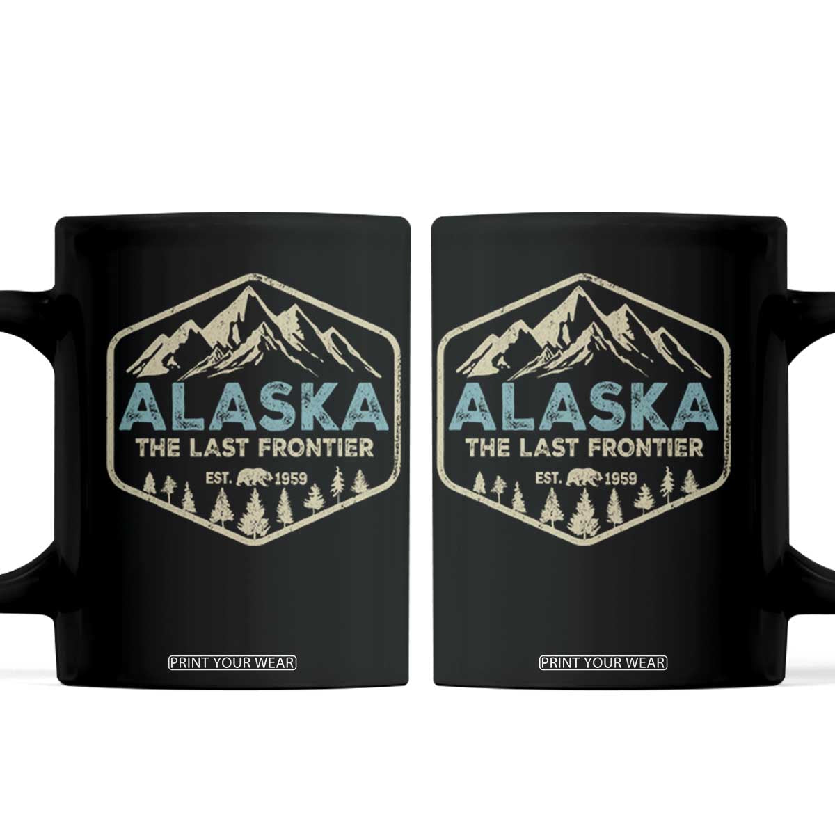 Vintage Alaska The Last Frontier Coffee Mug Retro Alaskan Bear Mountain Souvenir TS10 Black Print Your Wear