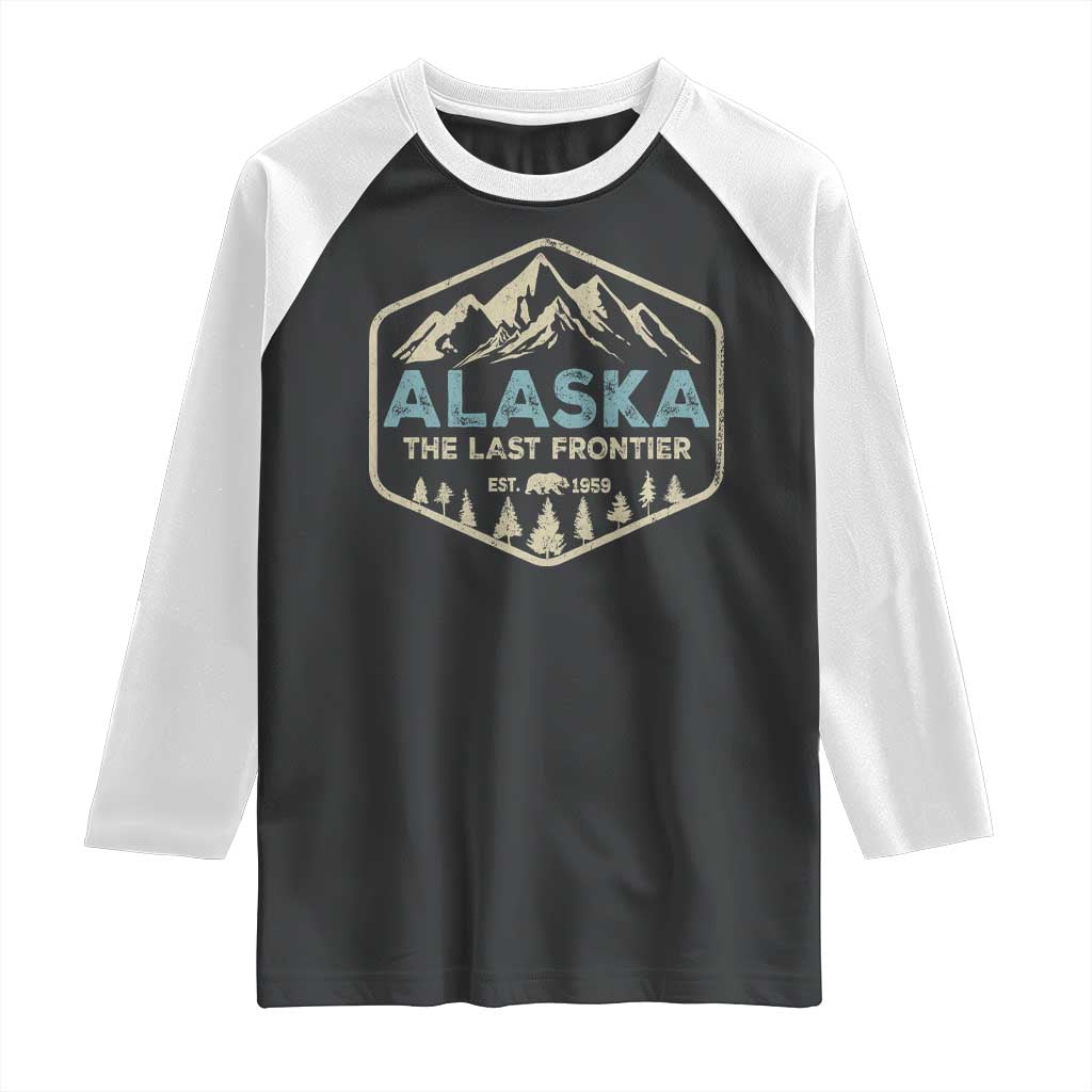 Vintage Alaska The Last Frontier Raglan Shirt Retro Alaskan Bear Mountain Souvenir TS10 Black White Print Your Wear