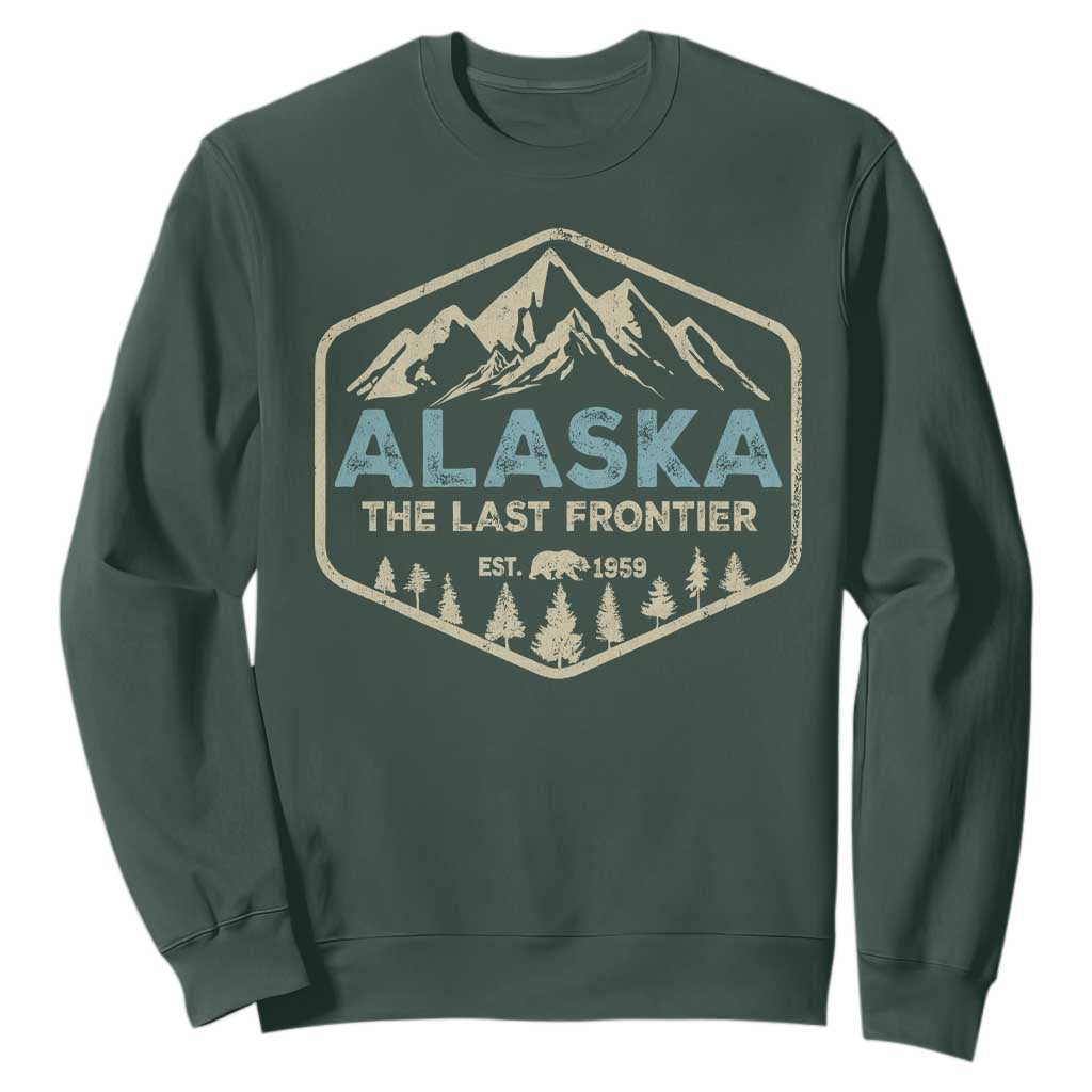 Vintage Alaska The Last Frontier Sweatshirt Retro Alaskan Bear Mountain Souvenir TS10 Dark Forest Green Print Your Wear