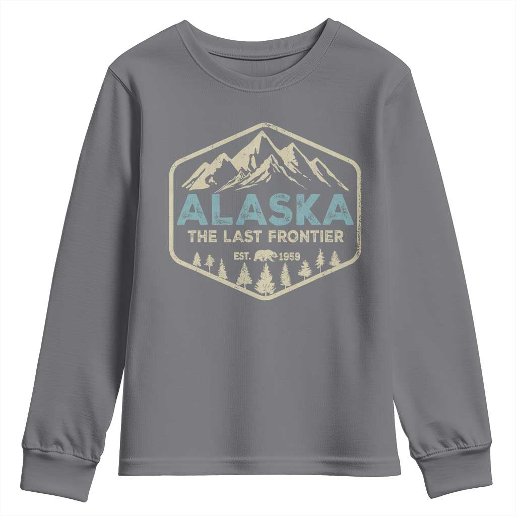 Vintage Alaska The Last Frontier Youth Sweatshirt Retro Alaskan Bear Mountain Souvenir TS10 Charcoal Print Your Wear