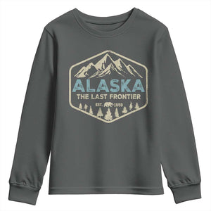 Vintage Alaska The Last Frontier Youth Sweatshirt Retro Alaskan Bear Mountain Souvenir TS10 Dark Heather Print Your Wear