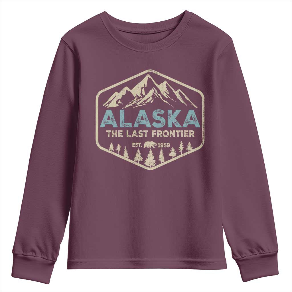 Vintage Alaska The Last Frontier Youth Sweatshirt Retro Alaskan Bear Mountain Souvenir TS10 Maroon Print Your Wear