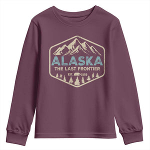 Vintage Alaska The Last Frontier Youth Sweatshirt Retro Alaskan Bear Mountain Souvenir TS10 Maroon Print Your Wear