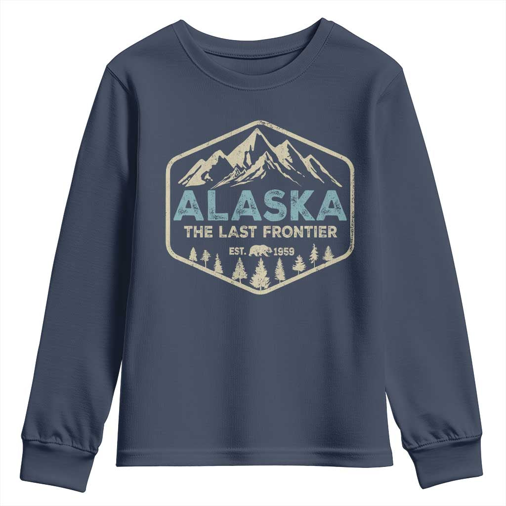 Vintage Alaska The Last Frontier Youth Sweatshirt Retro Alaskan Bear Mountain Souvenir TS10 Navy Print Your Wear