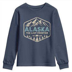 Vintage Alaska The Last Frontier Youth Sweatshirt Retro Alaskan Bear Mountain Souvenir TS10 Navy Print Your Wear