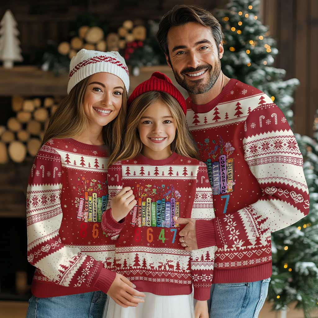 Retro 8647 Ugly Christmas Sweater Equal Rights Book Flower Feminist Women Rights TS10 Red Beige Print Your Wear