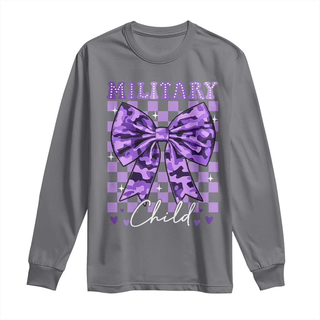 Military Child Coquette Bow Long Sleeve Shirt Purple Up Camo TS10 Charcoal Print Your Wear