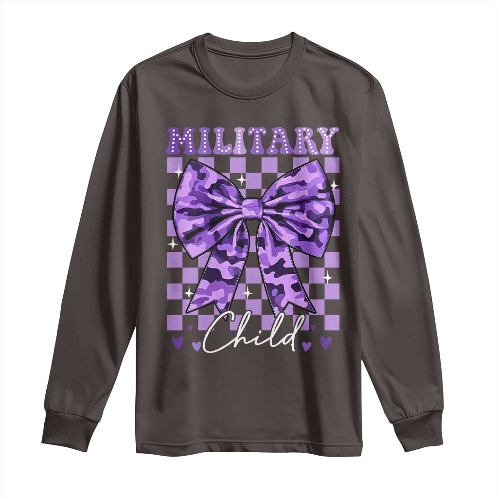 Military Child Coquette Bow Long Sleeve Shirt Purple Up Camo TS10 Dark Chocolate Print Your Wear