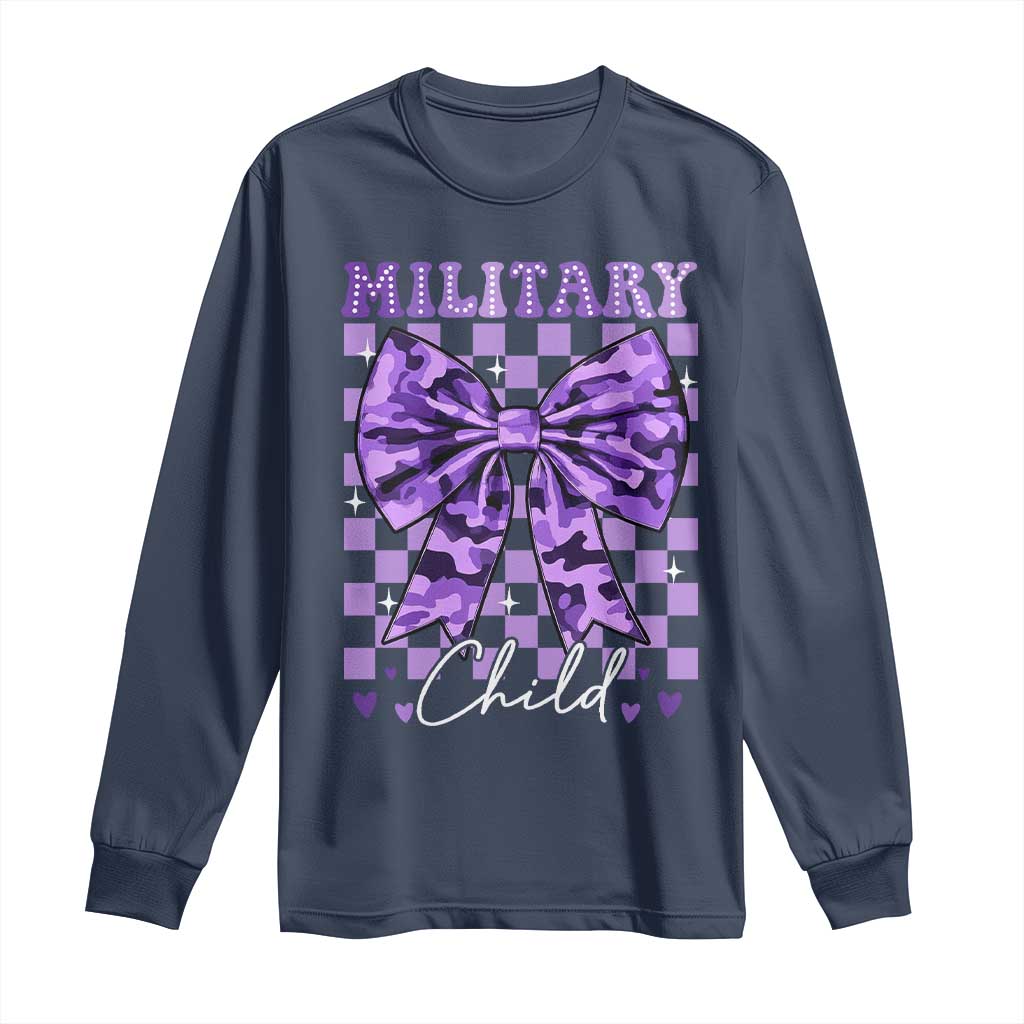 Military Child Coquette Bow Long Sleeve Shirt Purple Up Camo TS10 Navy Print Your Wear