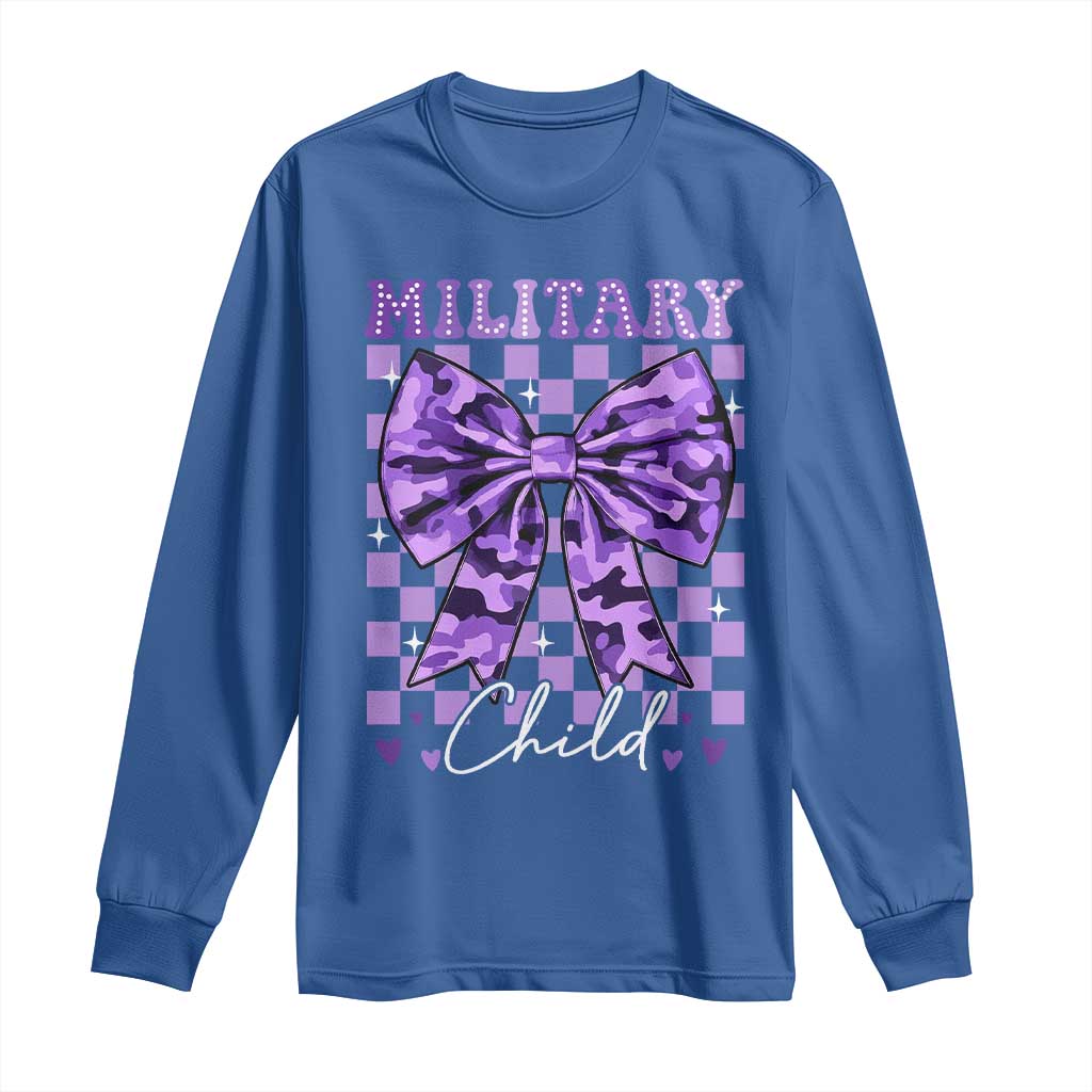 Military Child Coquette Bow Long Sleeve Shirt Purple Up Camo TS10 Royal Blue Print Your Wear