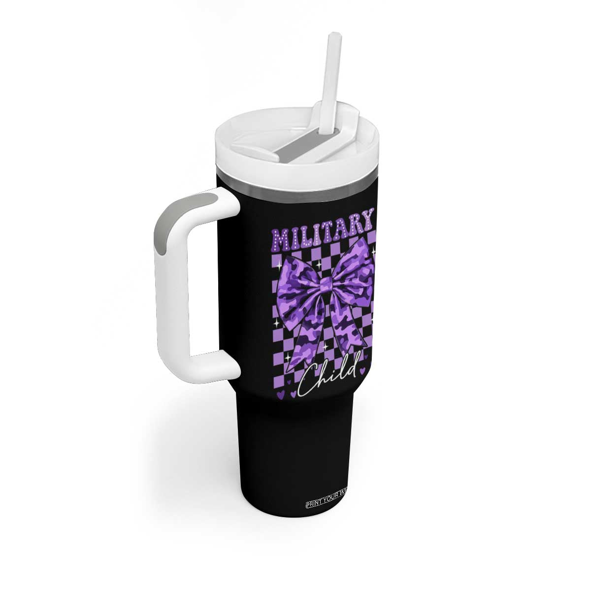 Military Child Coquette Bow Tumbler With Handle Purple Up Camo TS10 Print Your Wear