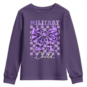 Military Child Coquette Bow Youth Sweatshirt Purple Up Camo TS10 Purple Print Your Wear