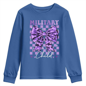 Military Child Coquette Bow Youth Sweatshirt Purple Up Camo TS10 Royal Blue Print Your Wear
