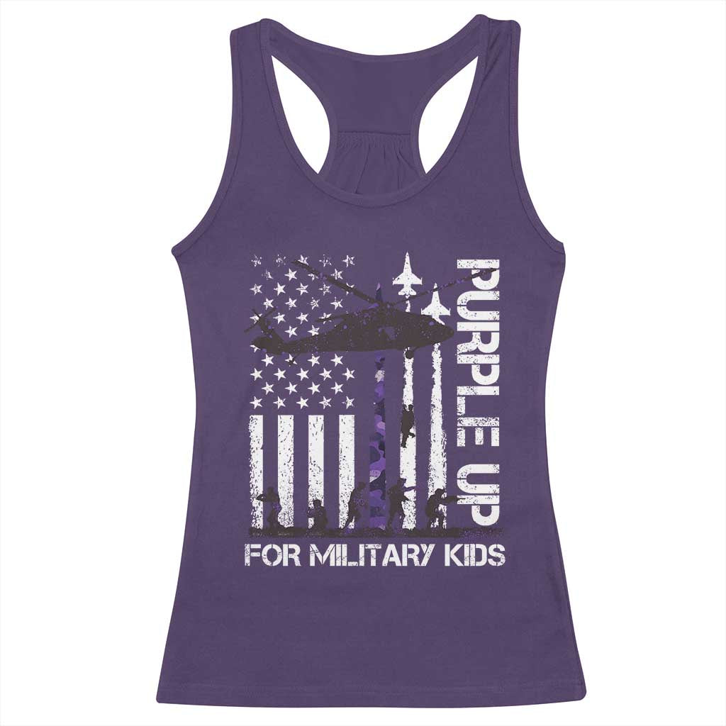 Purple Up For Military Kids Racerback Tank Top Camo American Flag Military Child Month USA Camouflage TS10 Purple Print Your Wear