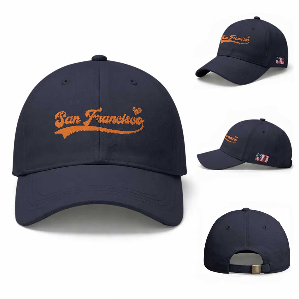 San Francisco Baseball Cap SF Varsity California Script Vintage Sports Jersey Style TS10 Baseball Cap Universal Fit Navy Print Your Wear