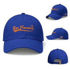 San Francisco Baseball Cap SF Varsity California Script Vintage Sports Jersey Style TS10 Baseball Cap Universal Fit Royal Blue Print Your Wear