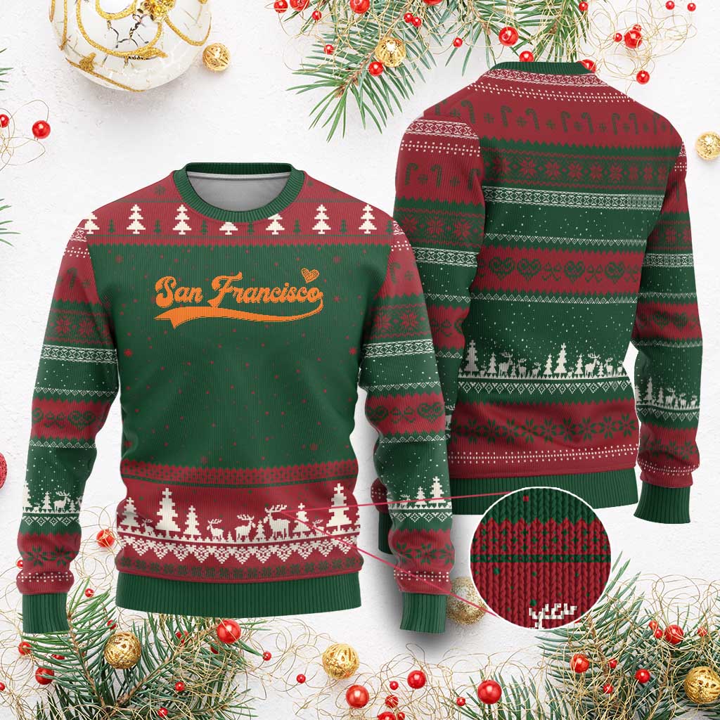 San Francisco Ugly Christmas Sweater SF Varsity California Script Vintage Sports Jersey Style TS10 Red Green Print Your Wear