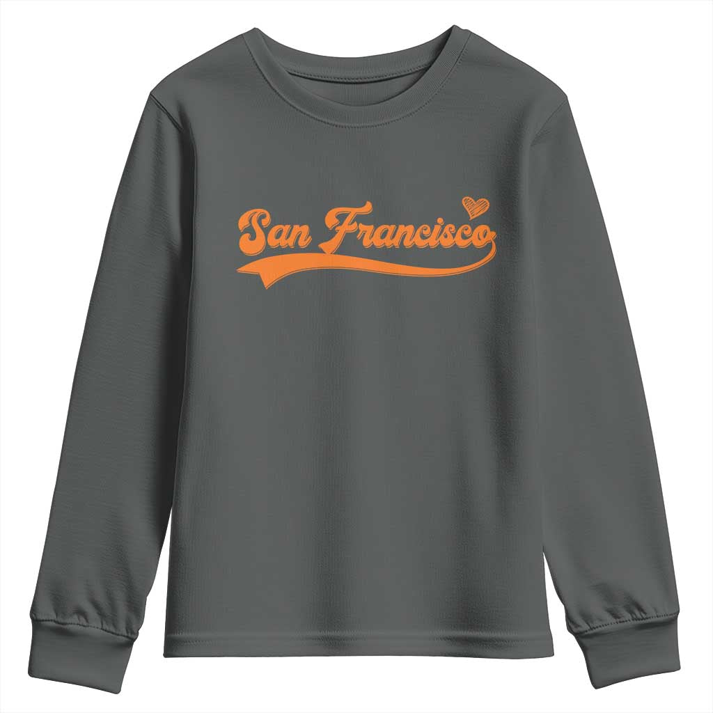 San Francisco Youth Sweatshirt SF Varsity California Script Vintage Sports Jersey Style TS10 Dark Heather Print Your Wear