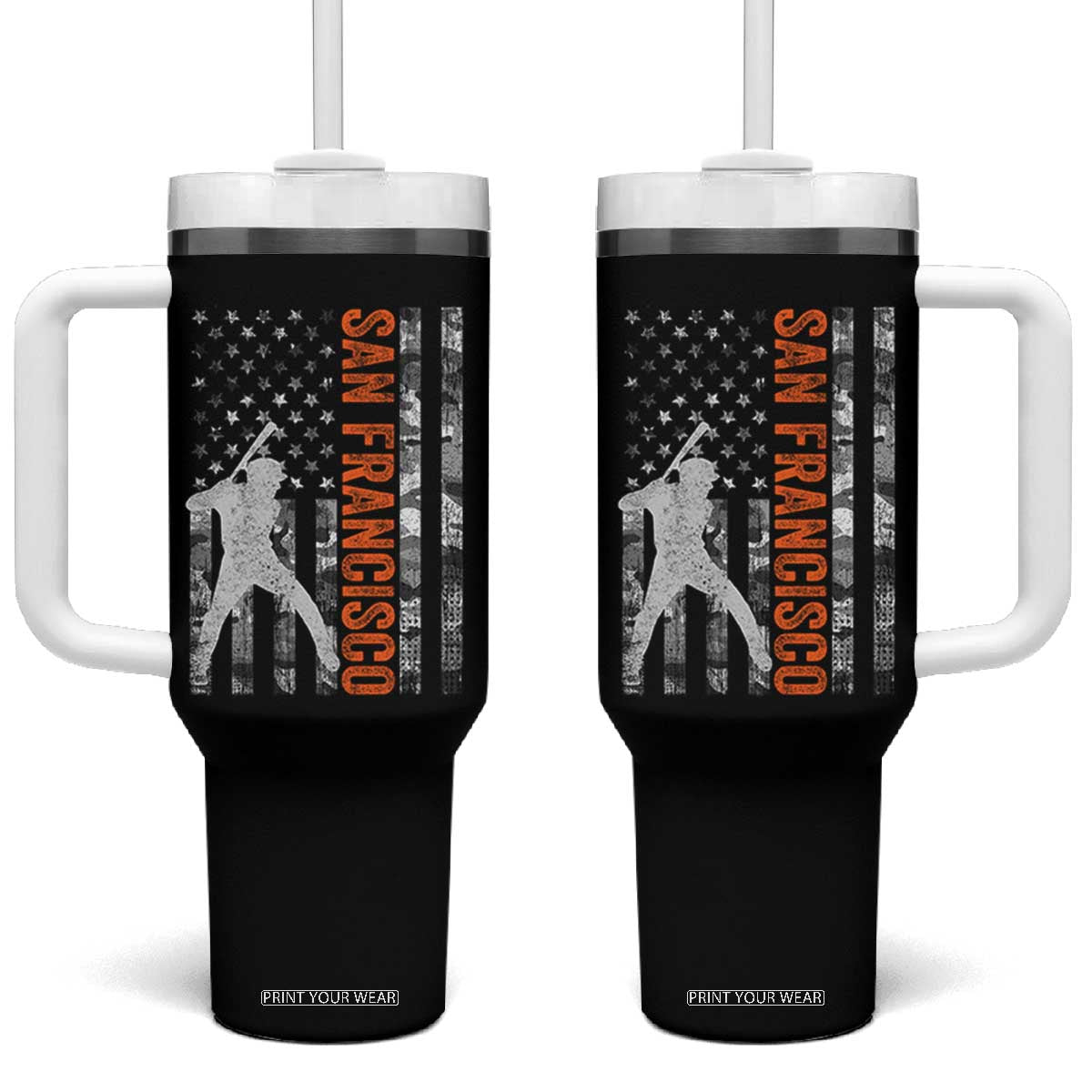 San Francisco Tumbler With Handle SF Baseball Player American Flag USA Camo Patriotic TS10 One Size: 40 oz Black Print Your Wear