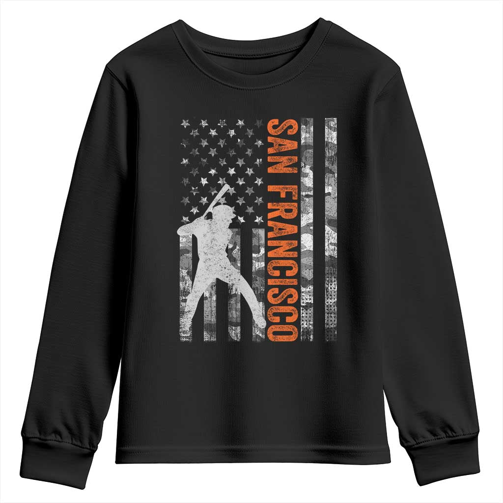 San Francisco Youth Sweatshirt SF Baseball Player American Flag USA Camo Patriotic TS10 Black Print Your Wear
