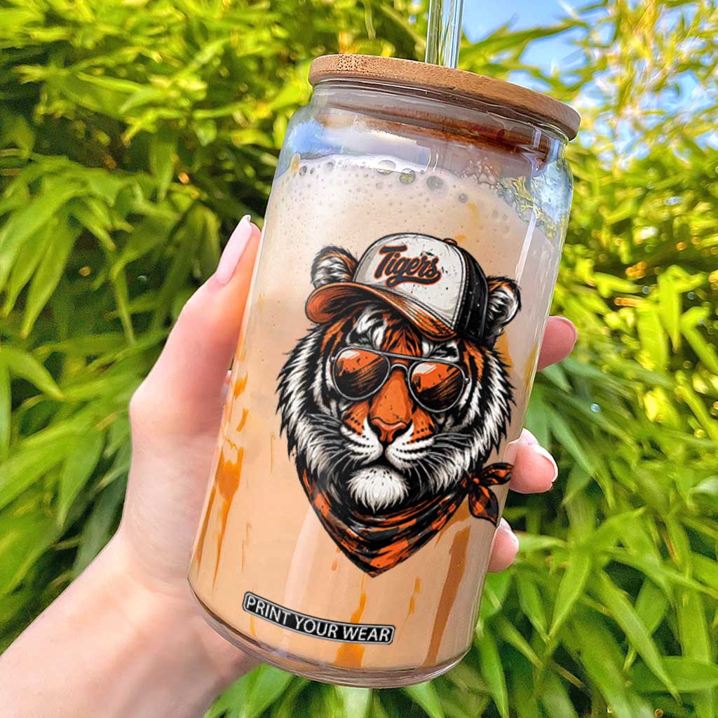 Tiger Mascot Glass Can Vintage Sports Name TS10 Black Print Your Wear