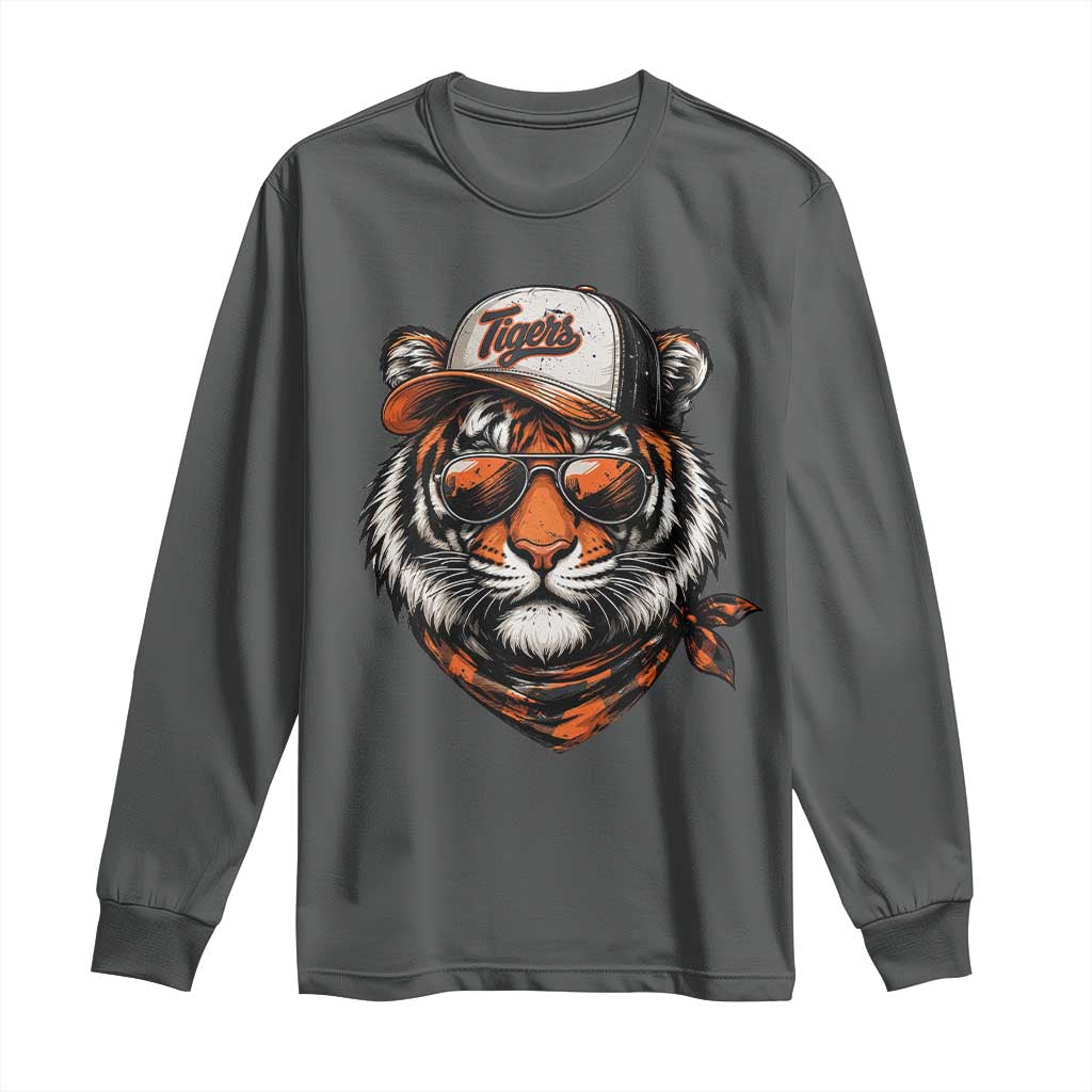 Tiger Mascot Long Sleeve Shirt Vintage Sports Name TS10 Dark Heather Print Your Wear