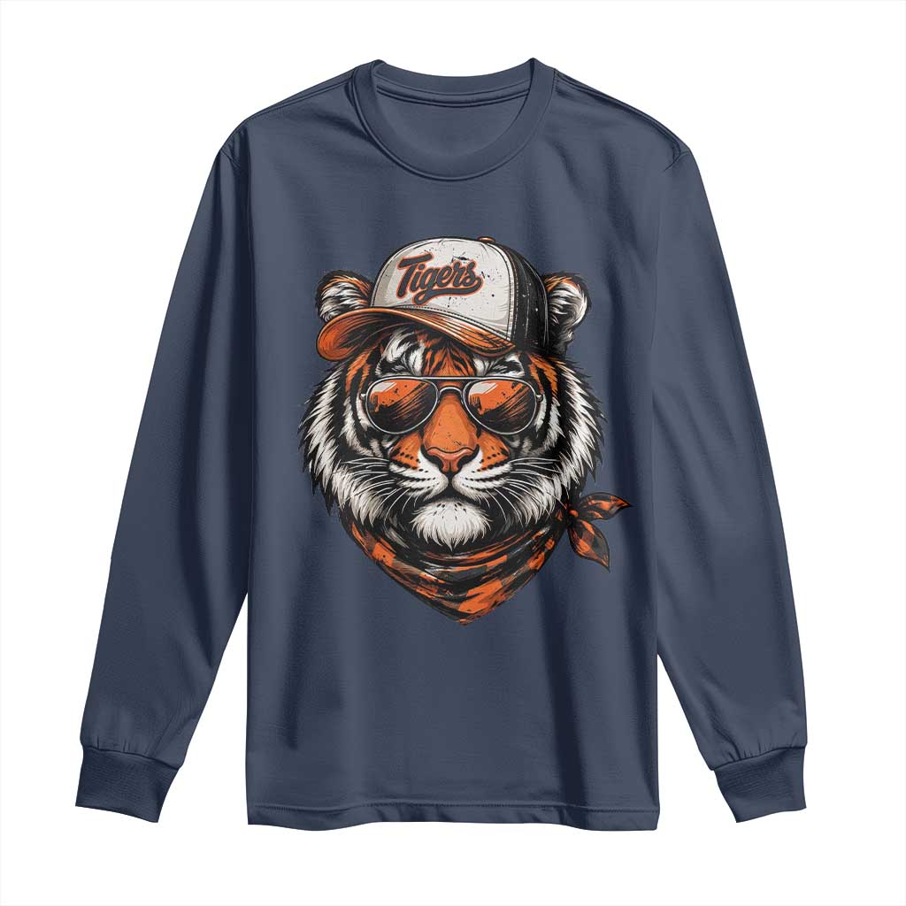 Tiger Mascot Long Sleeve Shirt Vintage Sports Name TS10 Navy Print Your Wear