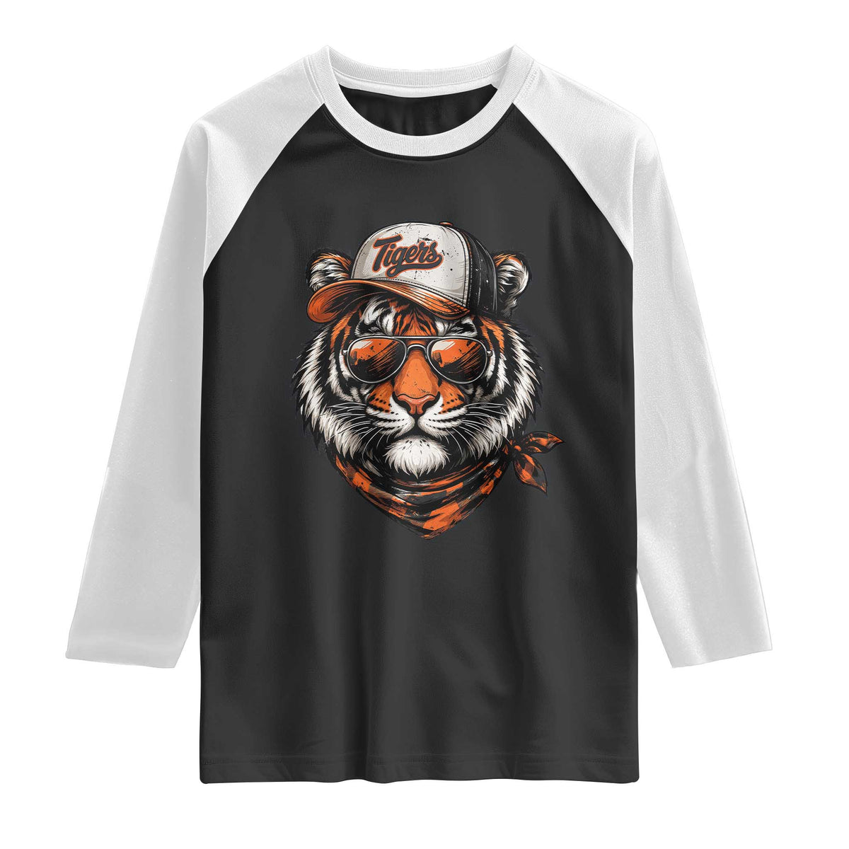 Tiger Mascot Raglan Shirt Vintage Sports Name TS10 Black White Print Your Wear