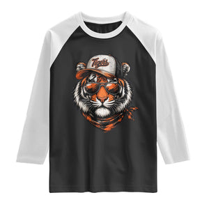 Tiger Mascot Raglan Shirt Vintage Sports Name TS10 Black White Print Your Wear