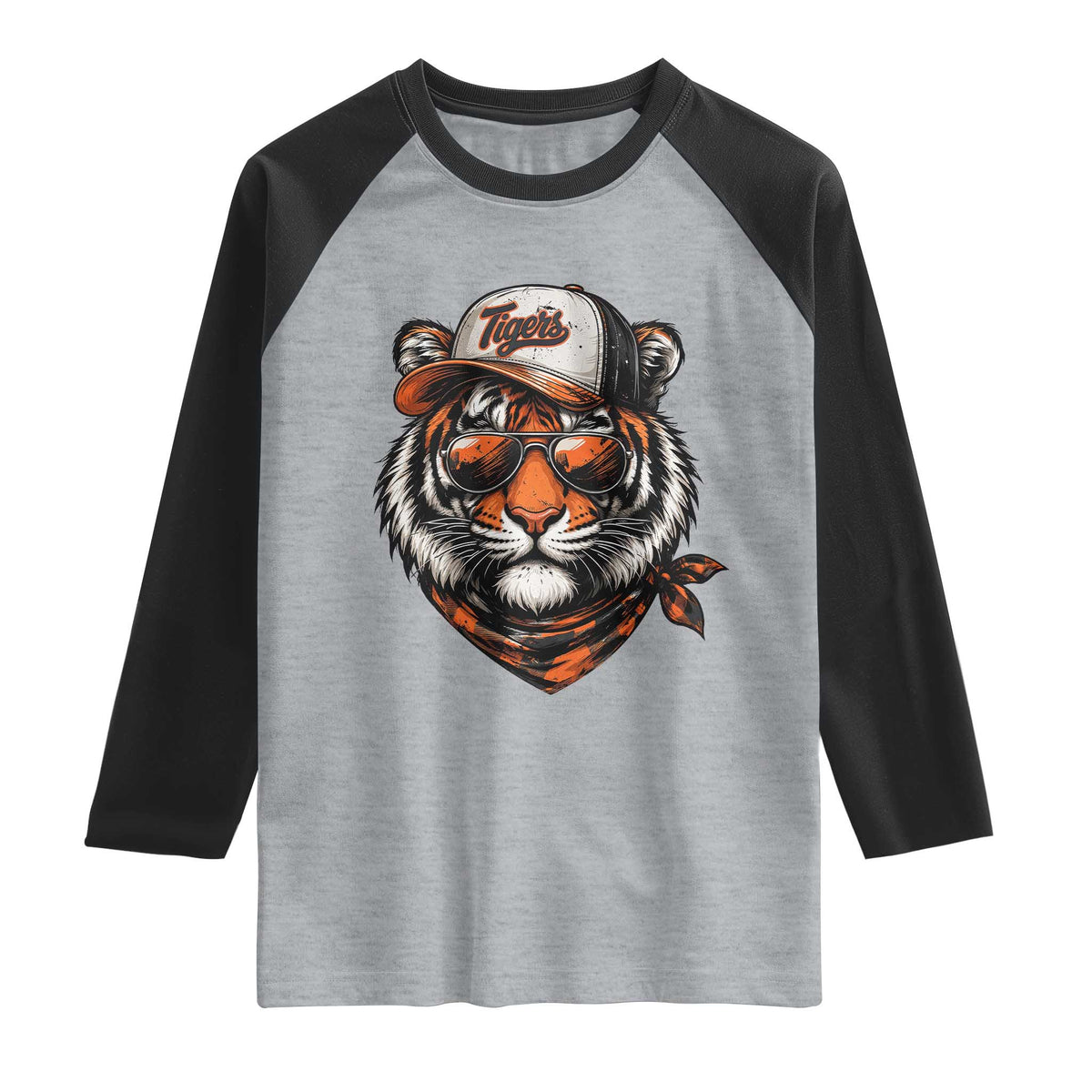 Tiger Mascot Raglan Shirt Vintage Sports Name TS10 Heather Gray Black Print Your Wear