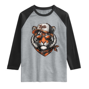 Tiger Mascot Raglan Shirt Vintage Sports Name TS10 Heather Gray Black Print Your Wear