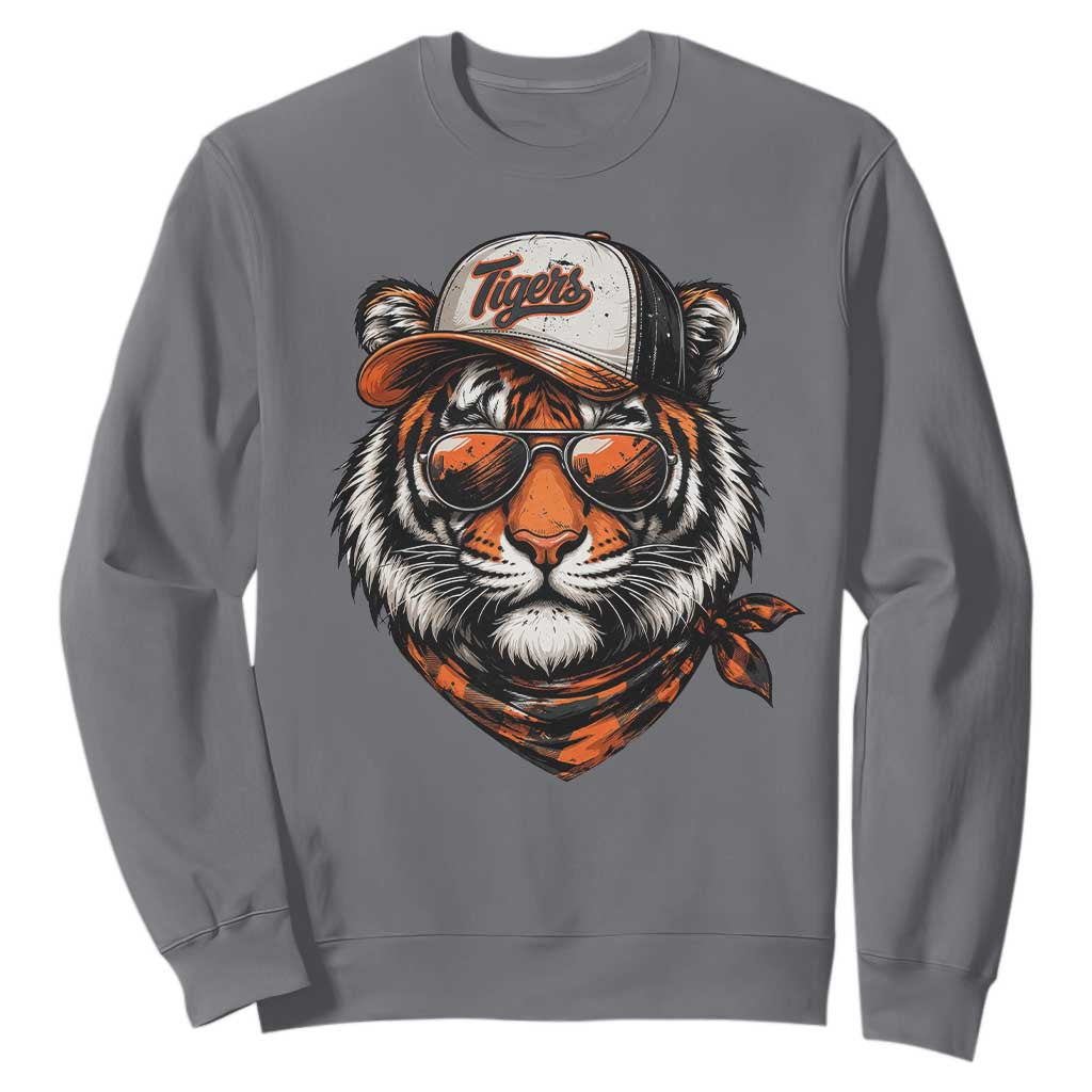 Tiger Mascot Sweatshirt Vintage Sports Name TS10 Charcoal Print Your Wear