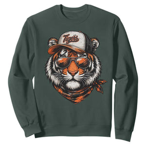 Tiger Mascot Sweatshirt Vintage Sports Name TS10 Dark Forest Green Print Your Wear