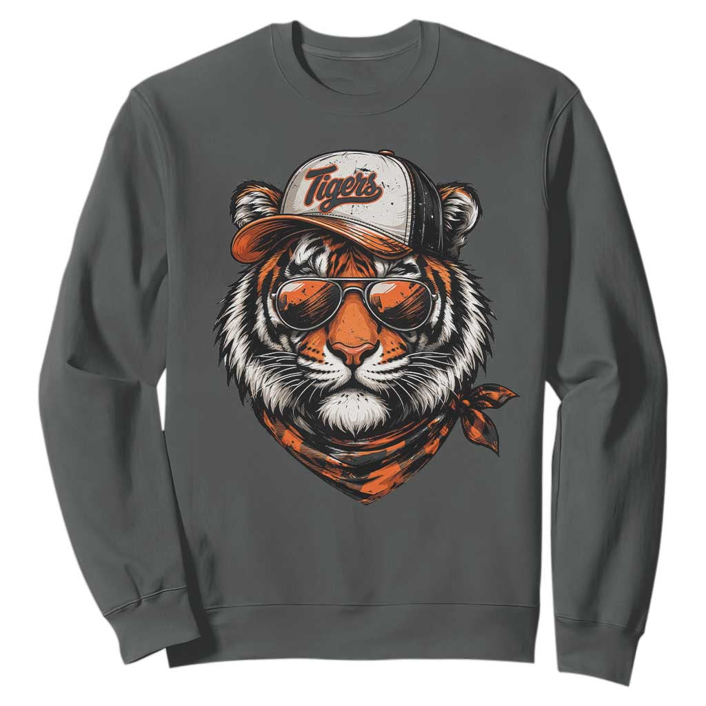 Tiger Mascot Sweatshirt Vintage Sports Name TS10 Dark Heather Print Your Wear