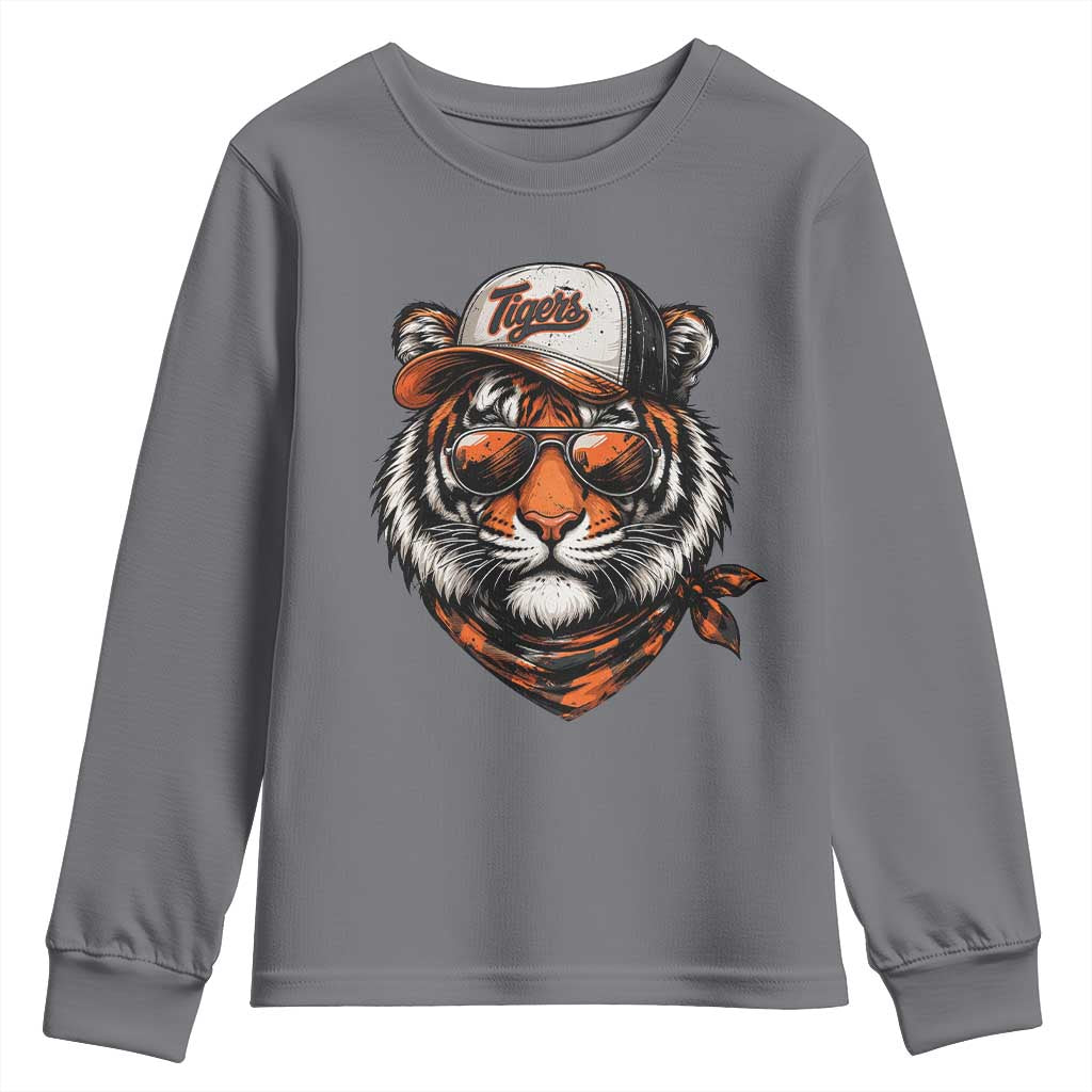 Tiger Mascot Youth Sweatshirt Vintage Sports Name TS10 Charcoal Print Your Wear