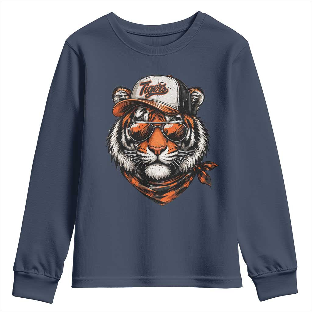 Tiger Mascot Youth Sweatshirt Vintage Sports Name TS10 Navy Print Your Wear