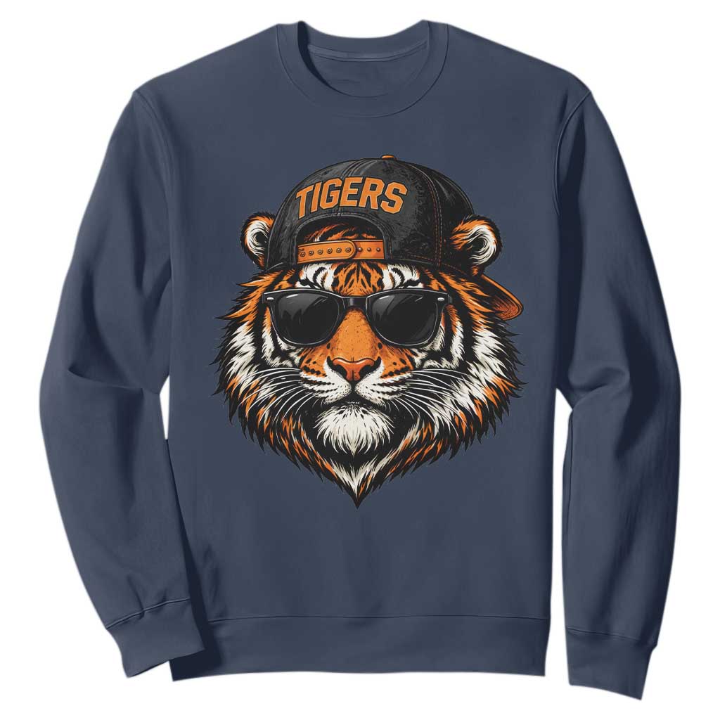 Tiger Mascot Sweatshirt Vintage Sports Name Baseball Cap Sunglasses TS10 Navy Print Your Wear