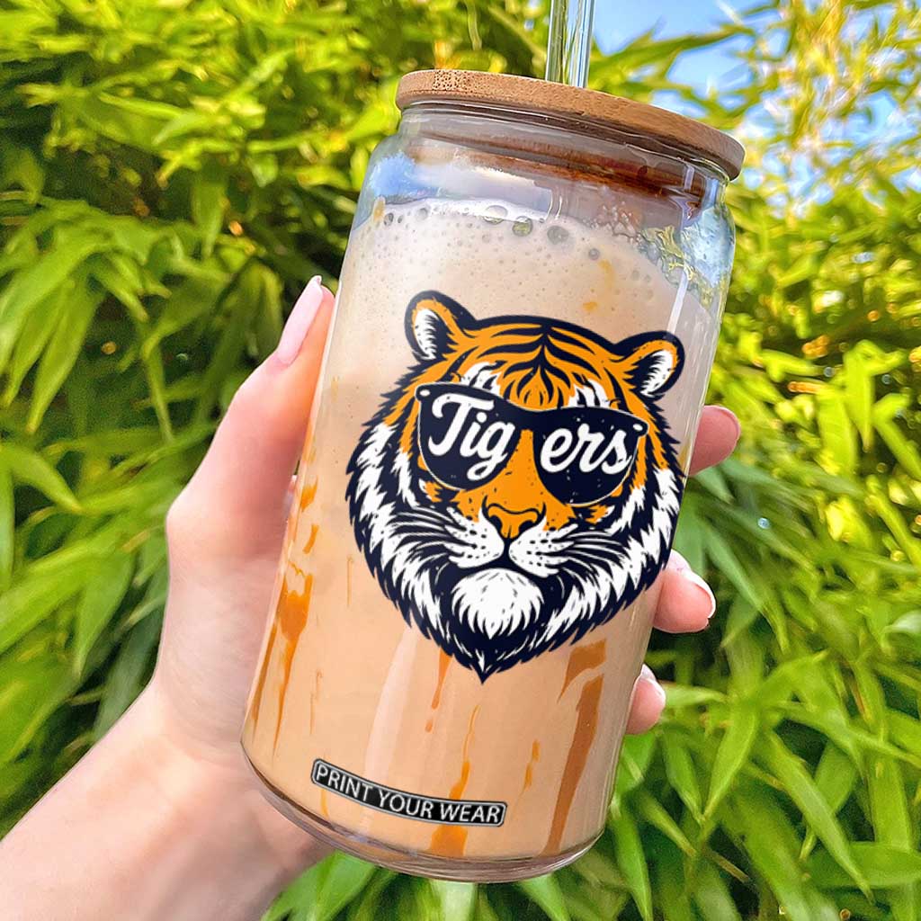 Tiger Face Glass Can Vintage Sports Name TS10 Black Print Your Wear