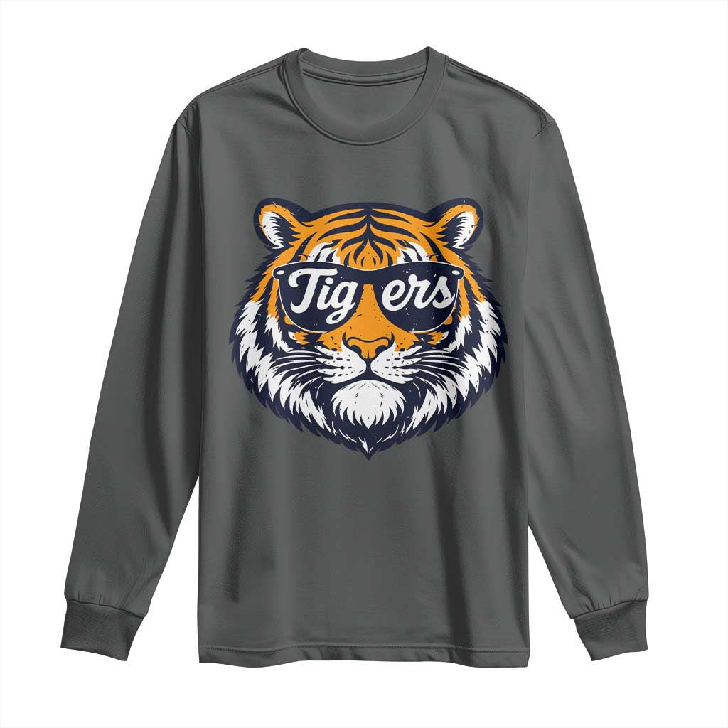 Tiger Face Long Sleeve Shirt Vintage Sports Name TS10 Dark Heather Print Your Wear